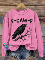 Funny Crow Art Vintage Print Casual Sweatshirt Pink / S