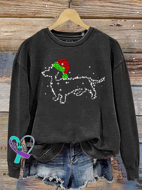 Funny Dachshund Christmas Print Casual Sweatshirt Black / S