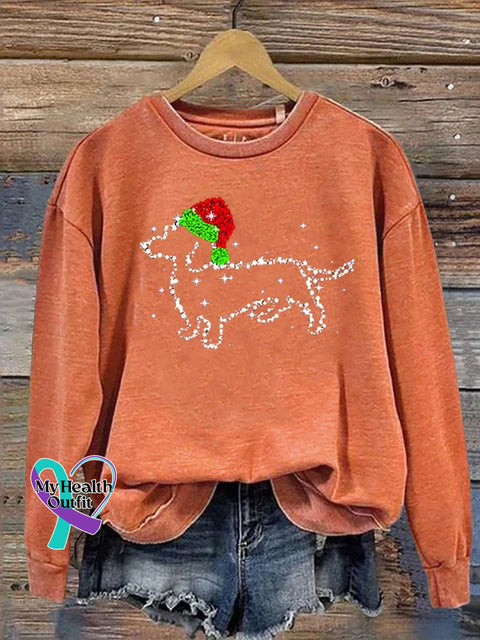 Funny Dachshund Christmas Print Casual Sweatshirt Pumpkincolor / S