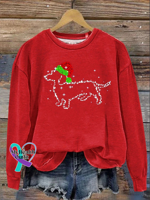 Funny Dachshund Christmas Print Casual Sweatshirt Red / S