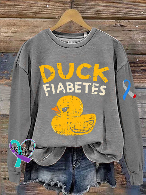 Funny Diabetes Awareness I Duck Fiabetes Cool Rubber Print Casual Sweatshirt Grey / S