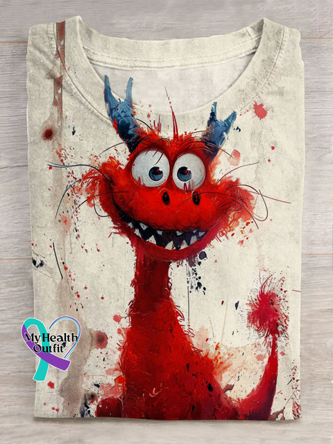 Funny Dragon Art Print Casual Short Sleeve T-Shirt As Picture / S
