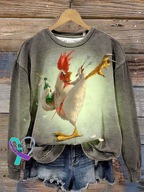 Funny Farm Chicken Print Casual Sweatshirt Multicolor / S
