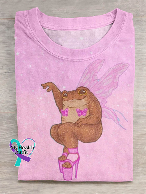 Funny Frog Breast Cancer Awareness Art Print Casual T shirt Pink / S