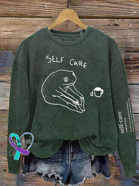 Funny Frog Self Care Unisex Crew Neck Long Sleeve Sweatshirt Green / S