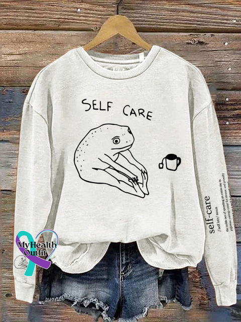 Funny Frog Self Care Unisex Crew Neck Long Sleeve Sweatshirt White / S