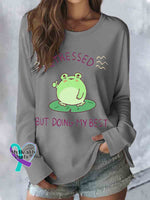 Funny Frog Stressed But Doing My Best Print Casual Long Sleeve Top Grey / S