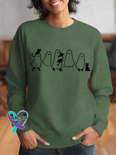 Funny Ghost Cat Art Retired Art Print Casual Sweatshirt Green / S
