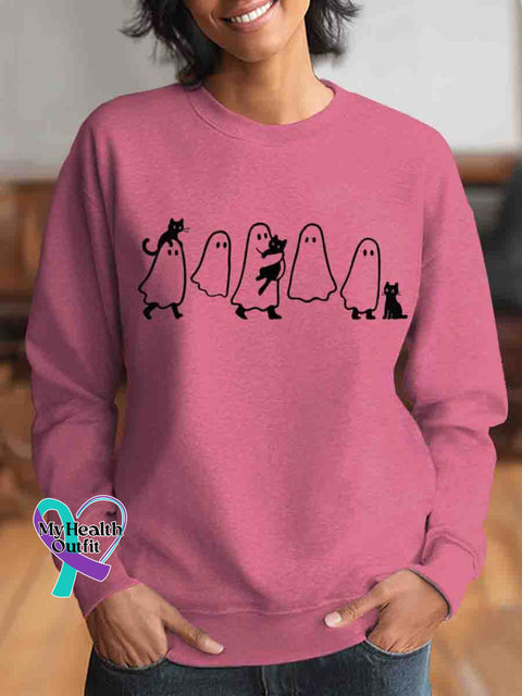 Funny Ghost Cat Art Retired Art Print Casual Sweatshirt Pink / S