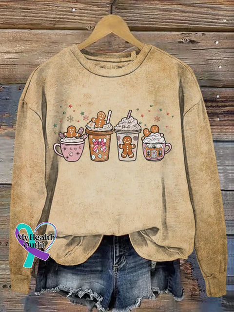 Funny Gingerbread Man Art Print Casual Sweatshirt Khaki / S