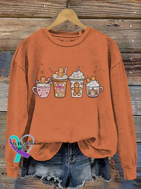 Funny Gingerbread Man Art Print Casual Sweatshirt Orange / S