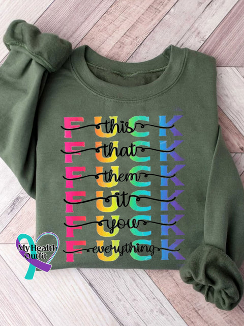 Funny Letter Print Casual Sweatshirt Green / S
