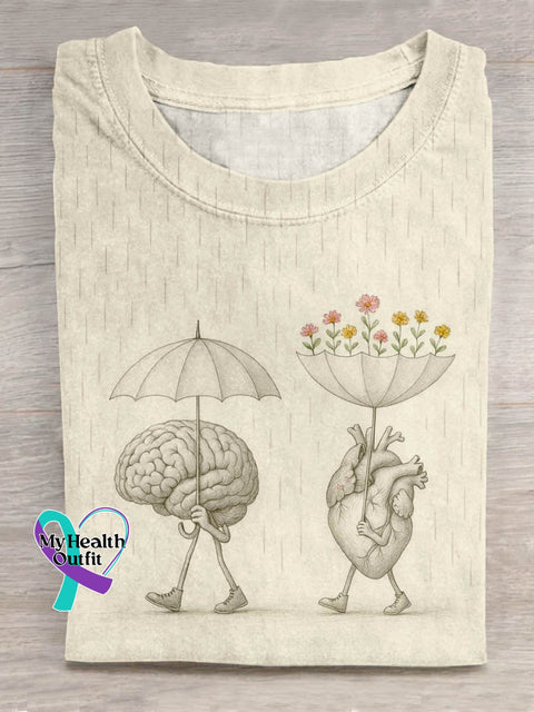 Funny Organ Pattern Art Print Casual Cotton T-shirt Apricot / S