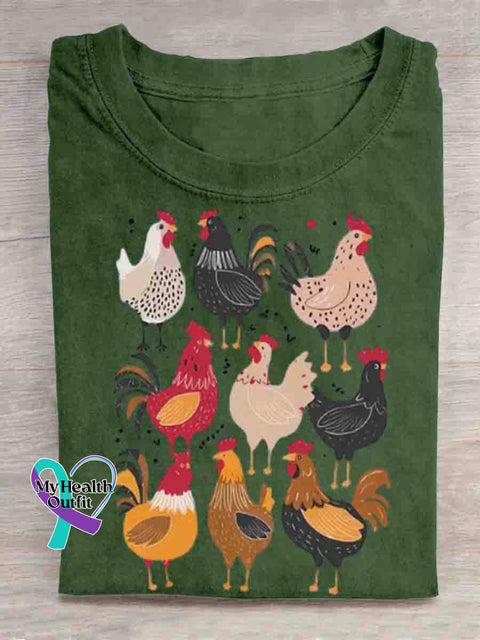 Funny Rooster Art Print T-shirt Green / S