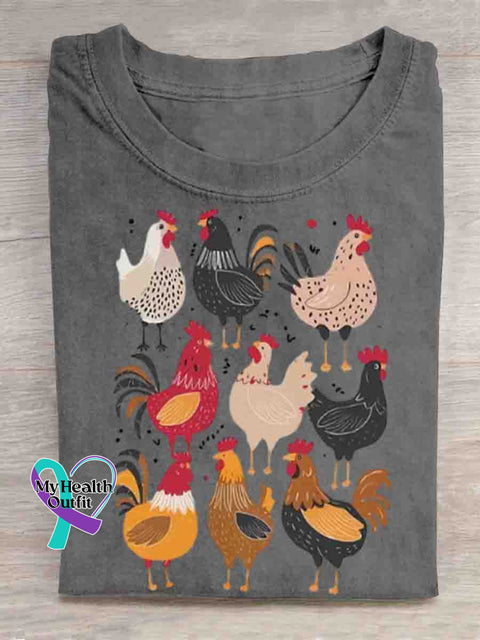 Funny Rooster Art Print T-shirt Grey / S