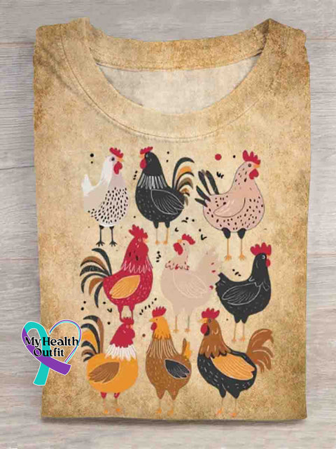 Funny Rooster Art Print T-shirt Khaki / S