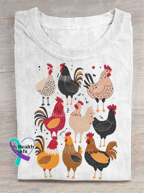 Funny Rooster Art Print T-shirt White / S