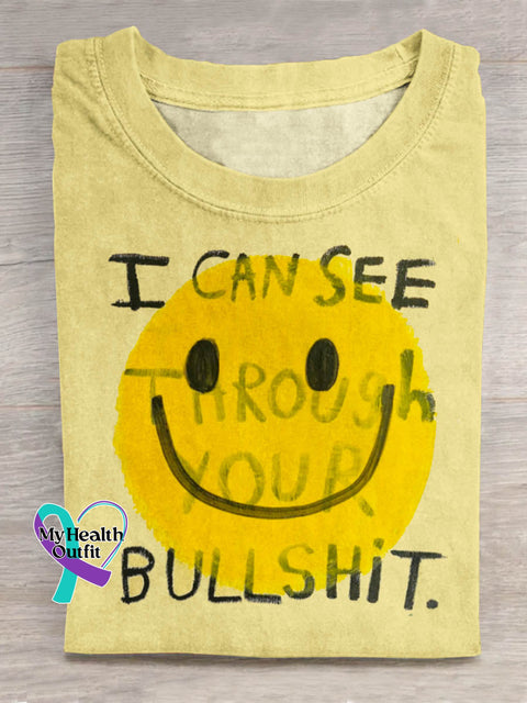 Funny Words Art Print Casual Cotton T-shirt Yellow / S