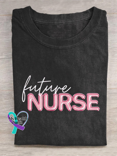 ’Future Nurse’ National Nurses Day Party Balloon Effect Graphic Printed T-Shirt Black / S