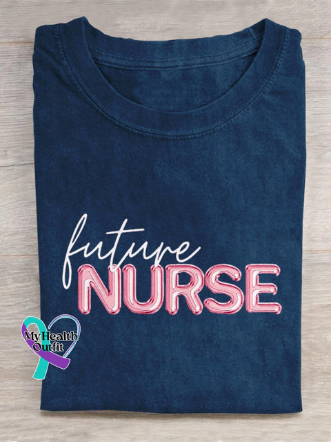 ’Future Nurse’ National Nurses Day Party Balloon Effect Graphic Printed T-Shirt Blue / S