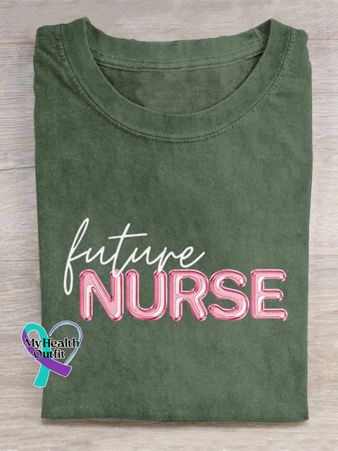 ’Future Nurse’ National Nurses Day Party Balloon Effect Graphic Printed T-Shirt Green / S