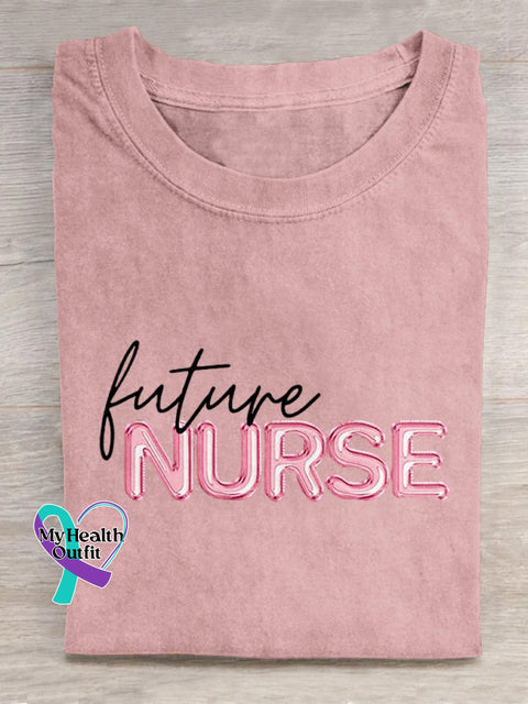 ’Future Nurse’ National Nurses Day Party Balloon Effect Graphic Printed T-Shirt Pink / S