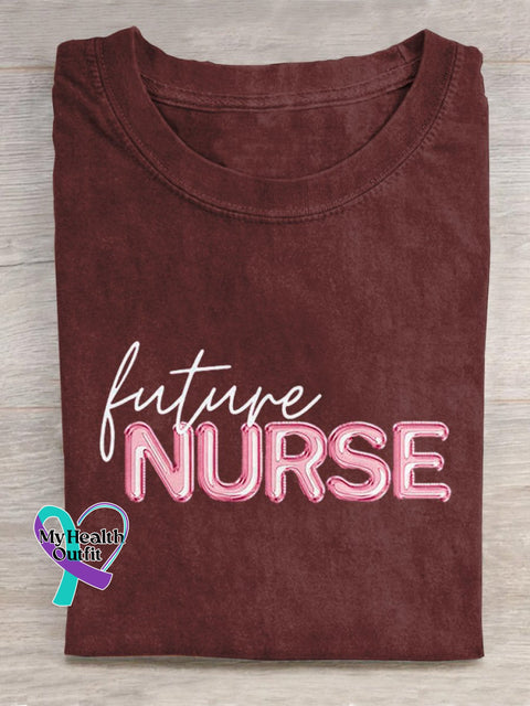 ’Future Nurse’ National Nurses Day Party Balloon Effect Graphic Printed T-Shirt Red / S