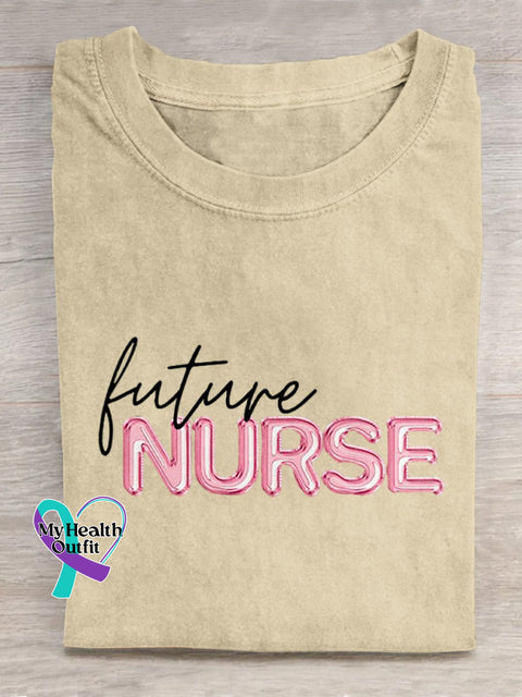 ’Future Nurse’ National Nurses Day Party Balloon Effect Graphic Printed T-Shirt Sand / S