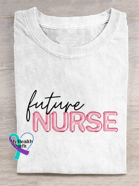 ’Future Nurse’ National Nurses Day Party Balloon Effect Graphic Printed T-Shirt White / S