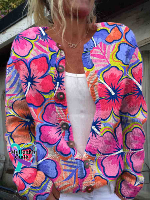 Garden Art Print Buttoned Cardigan Sweater Multicolor / S