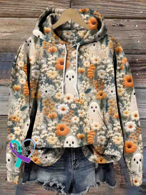 Garden Ghost Art Retro Pattern Art Casual Sweatshirt Multicolor / S