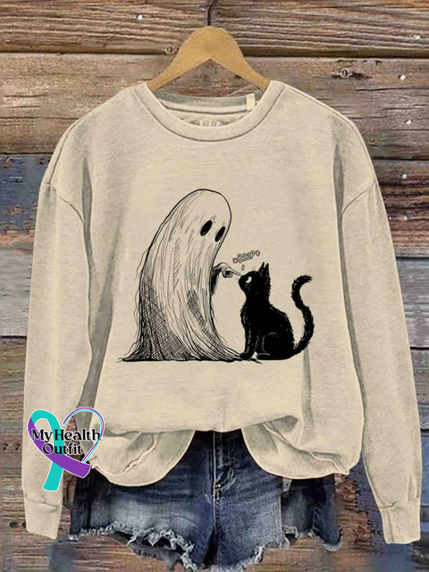 Ghost and Black Cat Art Sweatshirt Apricot / S