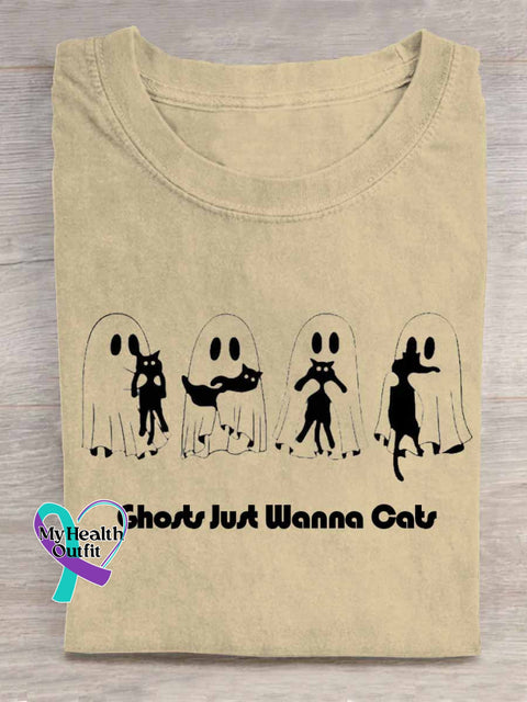 Ghost Just Wanna Cats Art Print T shirt Apricot / S