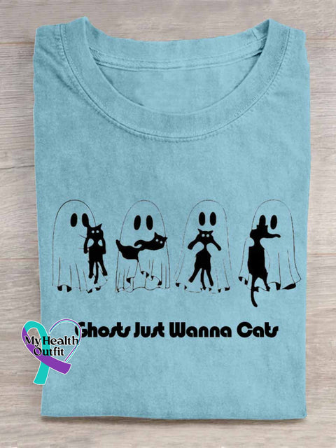 Ghost Just Wanna Cats Art Print T shirt Blue / S