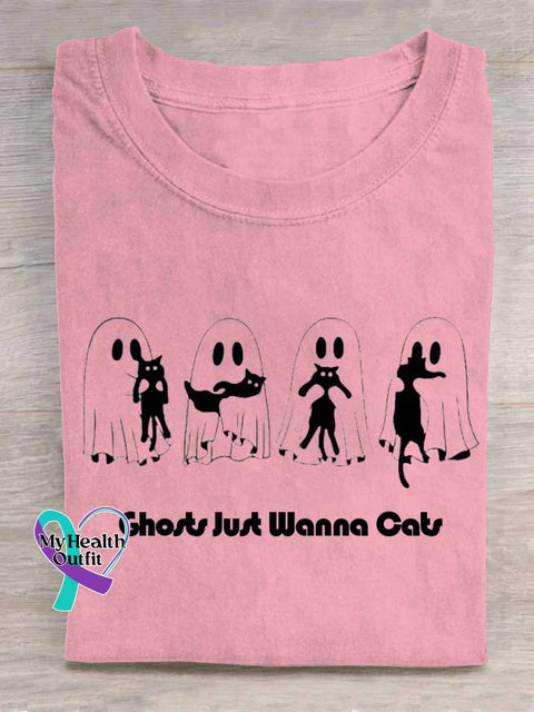 Ghost Just Wanna Cats Art Print T shirt Pink / S