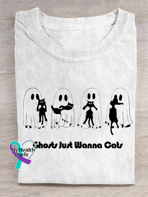 Ghost Just Wanna Cats Art Print T shirt White / S