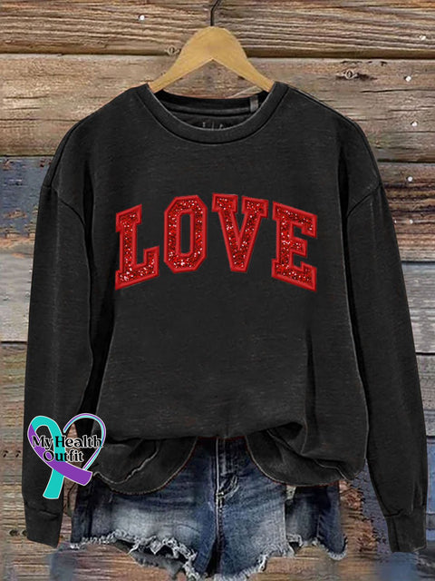 Gift Heart Print Casual Sweatshirt Black / S