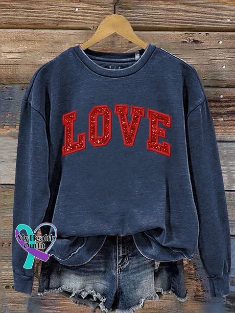 Gift Heart Print Casual Sweatshirt Blue / S
