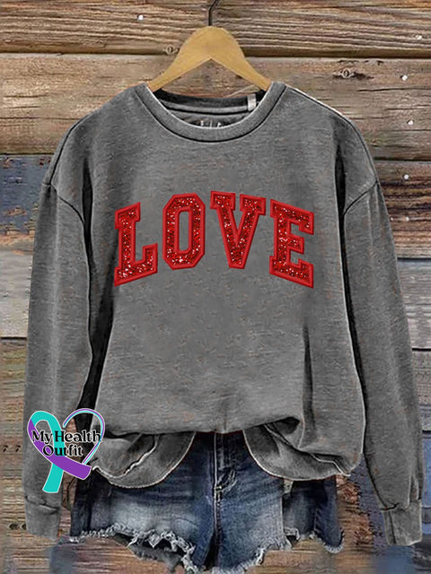 Gift Heart Print Casual Sweatshirt Grey / S