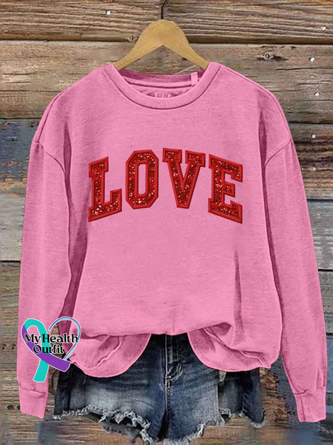 Gift Heart Print Casual Sweatshirt Pink / S