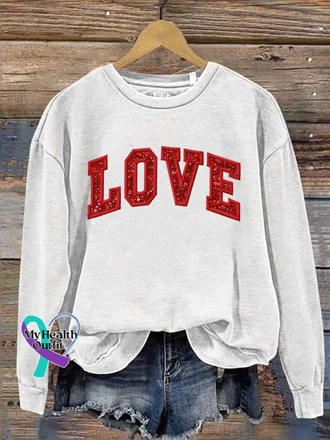 Gift Heart Print Casual Sweatshirt White / S