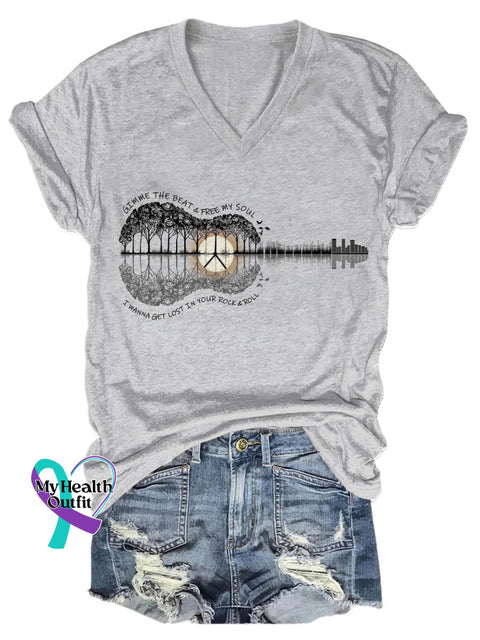 Gimme The Beat Free My Soul I Wanna Get Lost In Your Rock&Roll Art Casual T-Shirt Grey / S