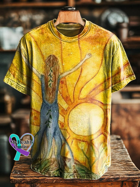 Girl Embracing the Sun Printed Casual Round Neck Short Sleeve T-Shirt Multicolor / S