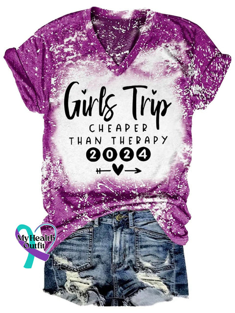 Girls Trip Cheaper Than Therapy 2024 Art Print Casual T-Shirt Dark Purple / S