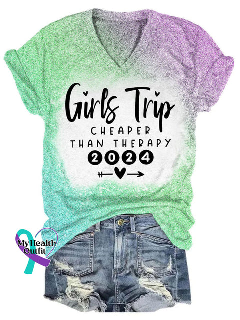 Girls Trip Cheaper Than Therapy 2024 Art Print Casual T-Shirt Green / S