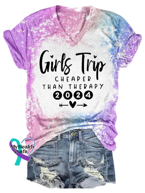 Girls Trip Cheaper Than Therapy 2024 Art Print Casual T-Shirt Purple / S
