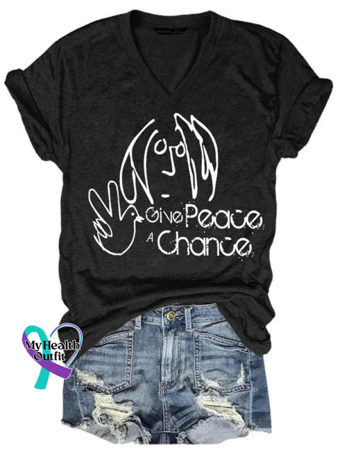 Give Peace A Chance Art Print Casual T-Shirt Black / S