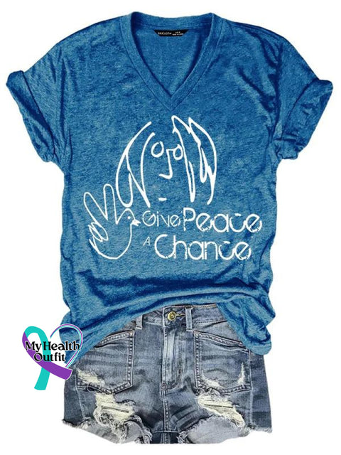 Give Peace A Chance Art Print Casual T-Shirt Blue / S