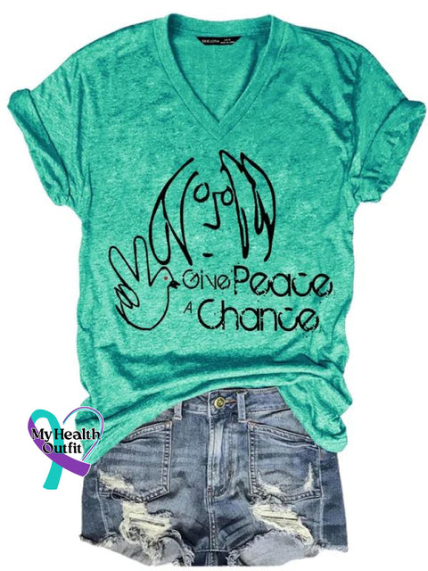 Give Peace A Chance Art Print Casual T-Shirt Green / S