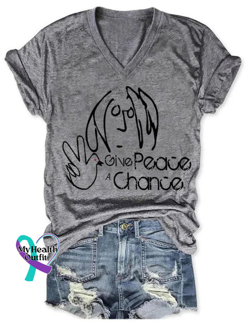 Give Peace A Chance Art Print Casual T-Shirt Grey / S